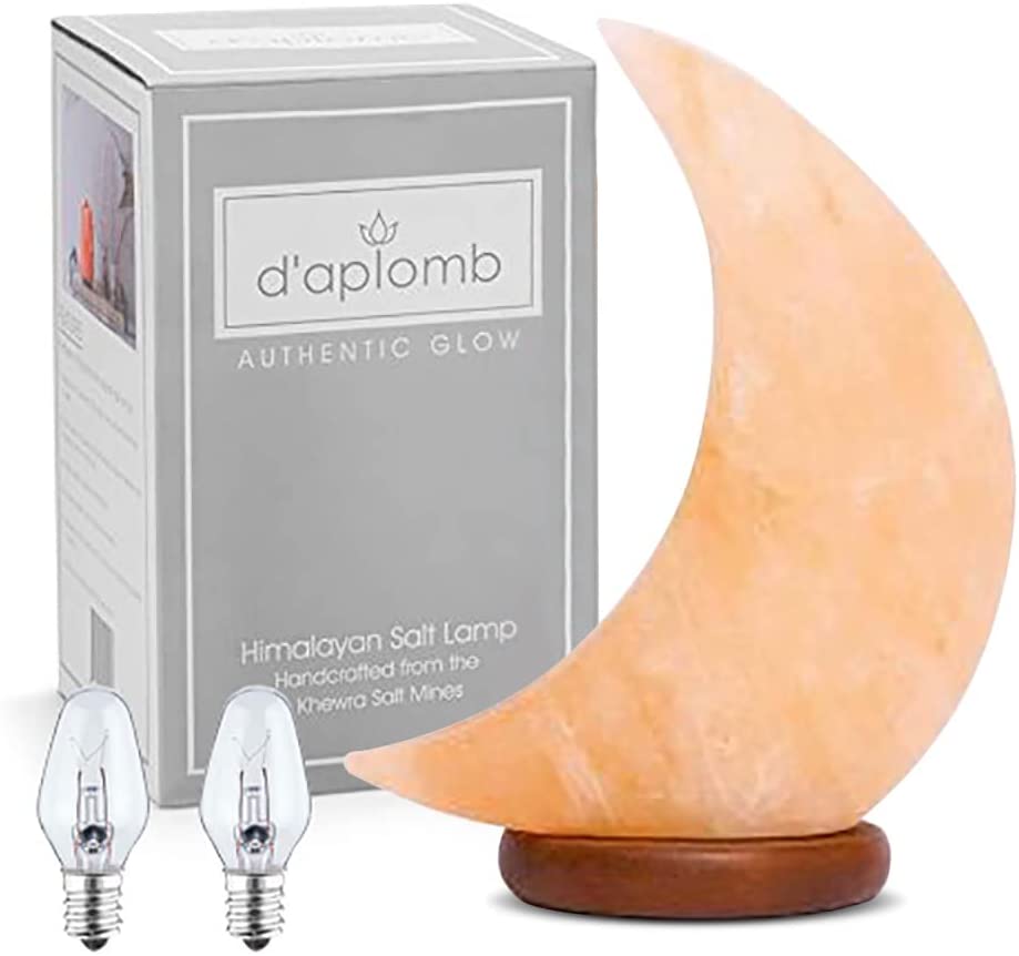 d'aplomb 100% Authentic Natural Himalayan Salt Lamp; Hand Carved Moon Pink Crystal Rock Salt from Himalayan Mountains; Dimmer Cord; 9 lbs