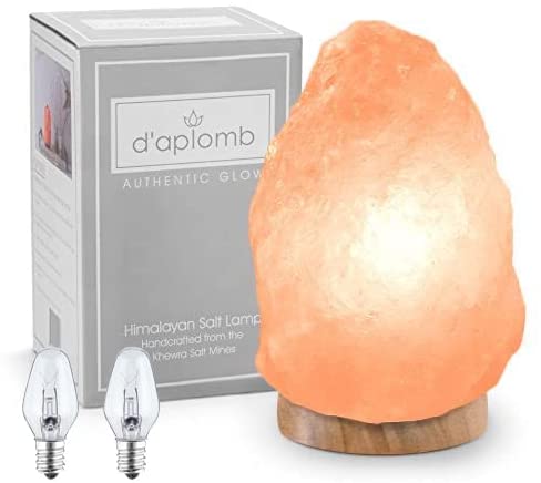 d’Aplomb 100% Authentic Natural Himalayan Salt Lamp; Medium Hand Carved Natural Chunk Pink Crystal Rock Salt from Himalayan Mountains; UL-Listed Dimmer Cord; 7 lbs