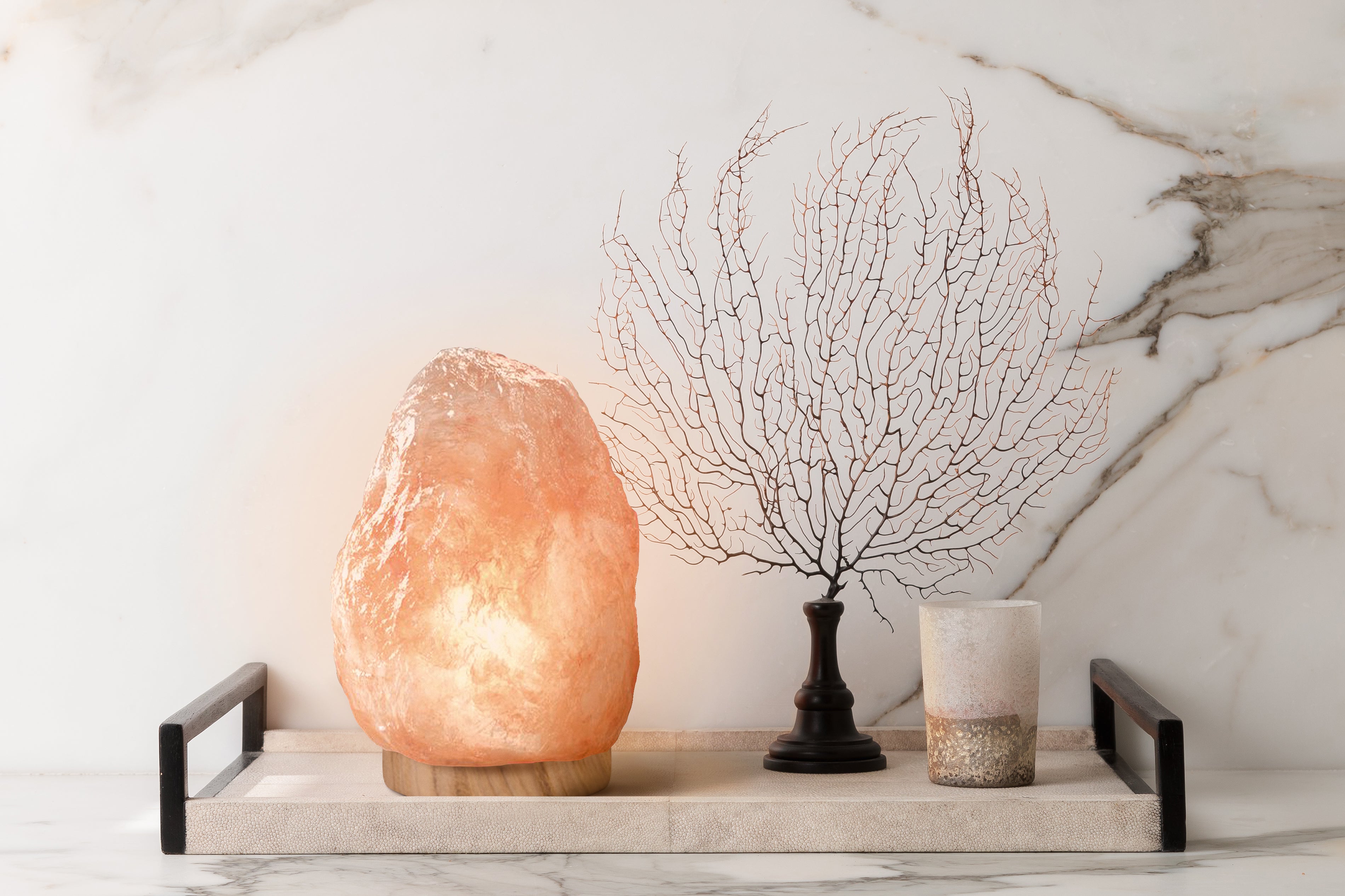 d'aplomb 100% Authentic Natural Himalayan Salt Lamp; Hand Carved Natural Chunk Pink Crystal Rock Salt from Himalayan Mountains; UL-Listed Dimmer Cord; 8 lbs