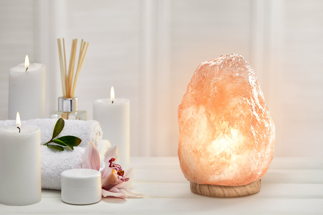 d'aplomb 100% Authentic Natural Himalayan Salt Lamp; Hand Carved Natural Chunk Pink Crystal Rock Salt from Himalayan Mountains; UL-Listed Dimmer Cord; 8 lbs